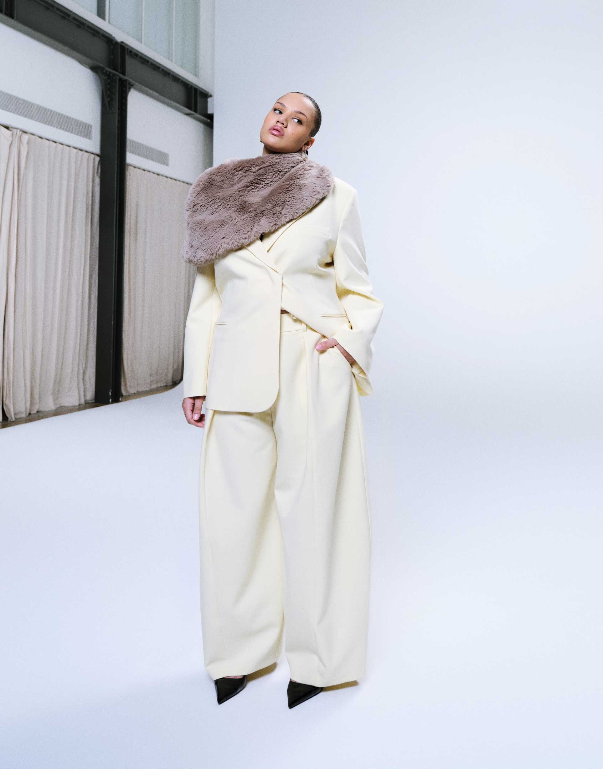 asos design curve relaxed tailored barrel leg pants in yellow