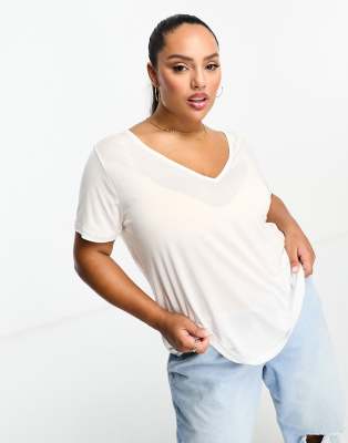 Asos Curve Asos Design Curve Relaxed V Neck T-shirt In White