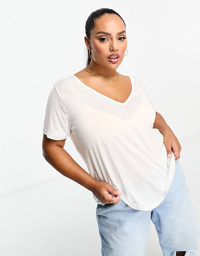 ASOS Curve - ASOS DESIGN Curve relaxed v neck t-shirt in white