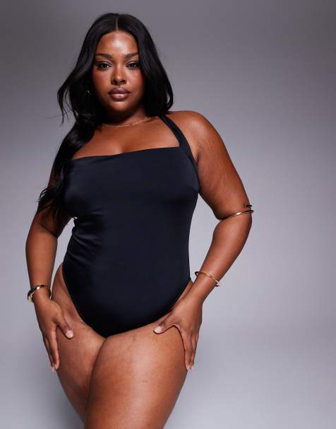 ASOS DESIGN Curve - Revenge - Costume da bagno allacciato al collo nero - view 1