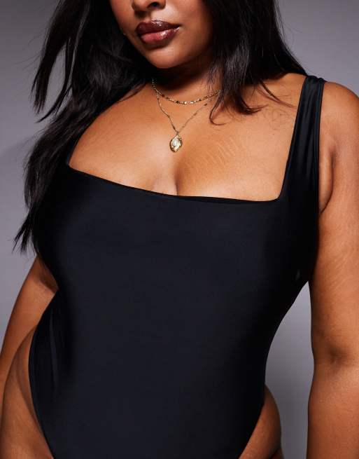 ASOS DESIGN Curve - Revenge - Costume da bagno modellante nero con scollo squadrato, 3 di 4