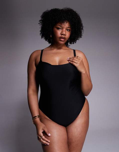 ASOS DESIGN Curve – Revenge – Formender Badeanzug in Schwarz mit versteckten Bügeln - view 1