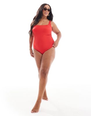 Asos Design Curve Revenge Sculpting Swimsuit In Pink