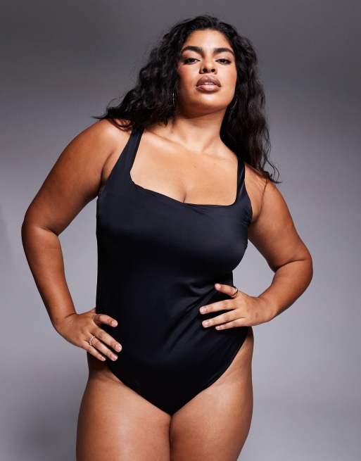 ASOS DESIGN Curve - Revenge - Sort formgivende badedragt