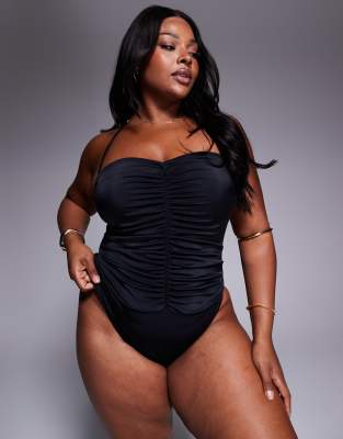 ASOS DESIGN Curve - Revenge - Sort rynket halterneck-badedragt - view 1