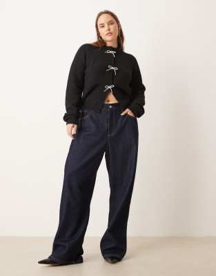 Asos Curve Asos Design Curve Rhinestone Bow Front Cardigan In Black
