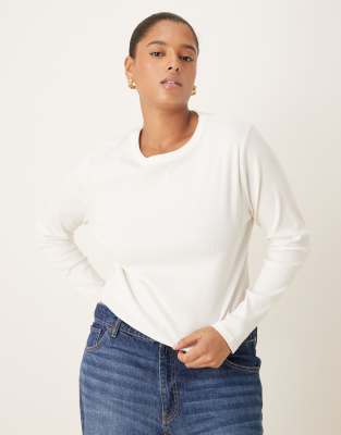 Asos Curve Asos Design Curve Rib Crew Neck Long Sleeve Top In Multi