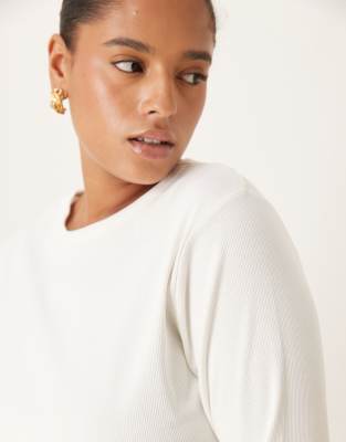 Asos Curve Asos Design Curve Rib Crew Neck Long Sleeve Top In Multi