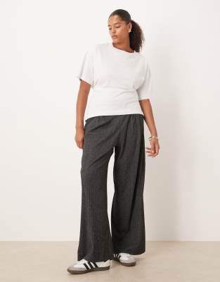 Asos Curve Asos Design Curve Rib Detail Wide Leg Pants In Gray