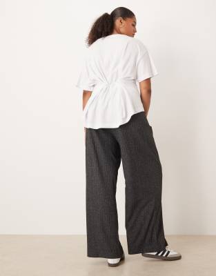 Asos Curve Asos Design Curve Rib Detail Wide Leg Pants In Gray