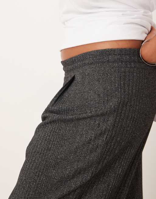 ASOS DESIGN Curve rib detail wide leg pants in charcoal heather, 4 of 5