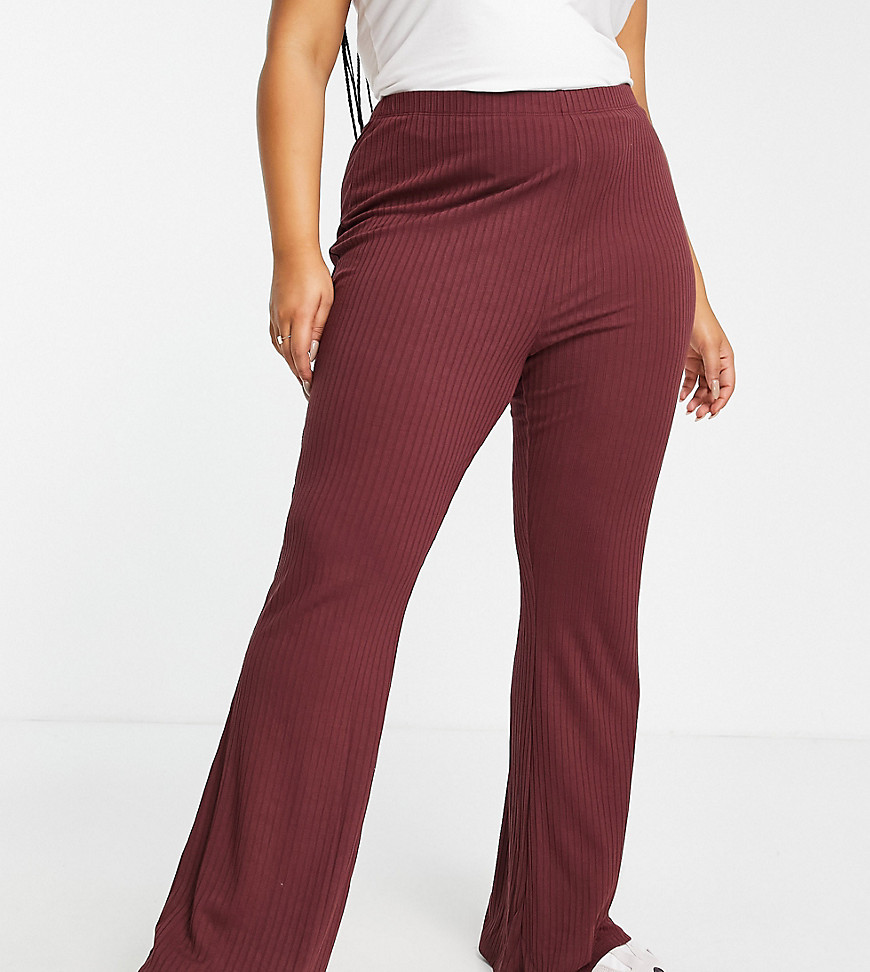 ASOS DESIGN Curve rib flare pant in oxblood-Red