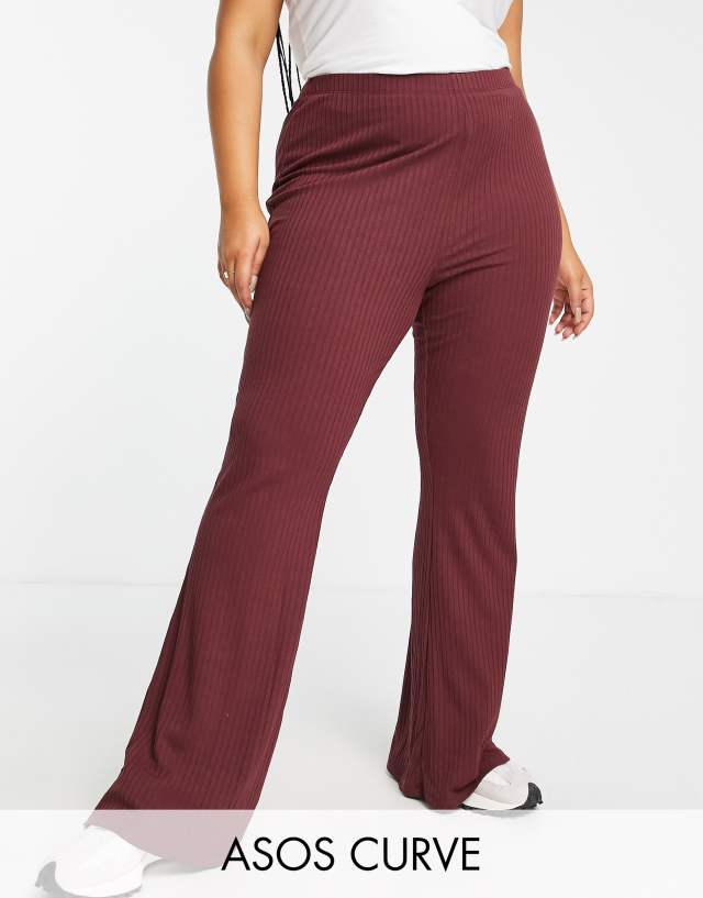 ASOS DESIGN Curve rib flare pant in oxblood