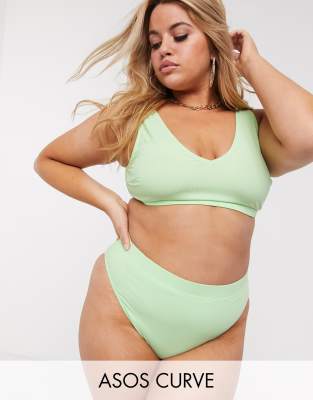 ASOS DESIGN Curve rib high leg high waist bikini bottom in mint green