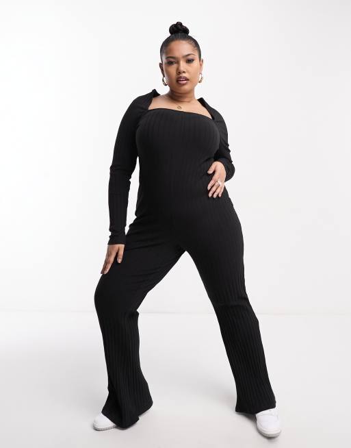 Women's Petite Basic Square Neck Jersey Unitard Jumpsuit