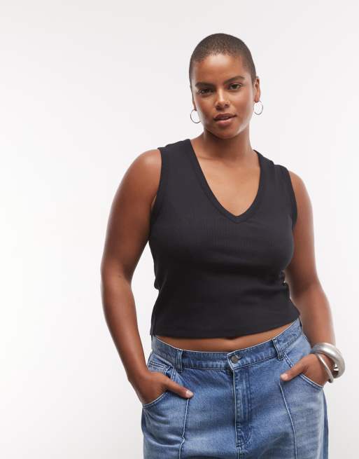 ASOS DESIGN Curve ribbad väst med v-ringning i svart, 3 av 4