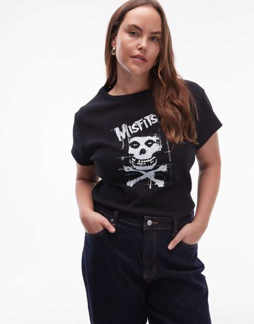 ASOS DESIGN Curve ribbed baby tee with Misfits band graphic in black
