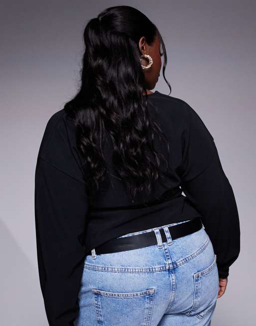 ASOS DESIGN Curve ribbed balloon sleeve structured top in black