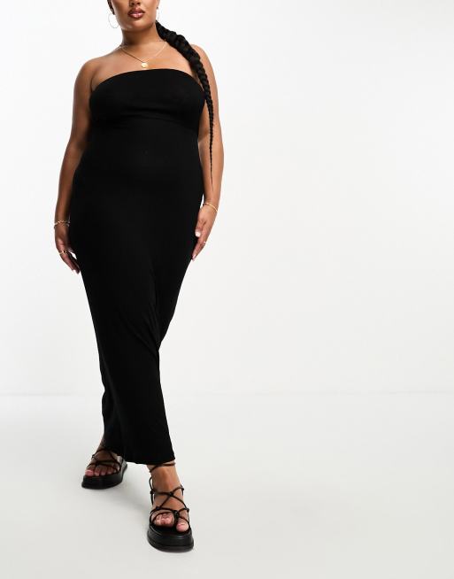 ASOS DESIGN Curve ribbed bandeau maxi beach dress in black