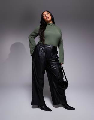 ASOS CURVE ASOS DESIGN CURVE RIBBED BODYSUIT WITH FLARED SLEEVES 