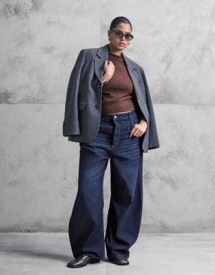 Asos Curve Asos Design Curve Ribbed Cap Sleeve Ruched Detail T-shirt In Brown