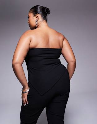 Asos Curve Asos Design Curve Ribbed Corset Bandeau Top In Black