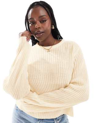 Asos Curve Asos Design Curve Ribbed Crew Neck Sweater In Cream-white