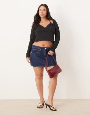 Asos Curve Asos Design Curve Ribbed Halter Neck Long Sleeve Top