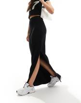 Mango denim maxi skirt in black