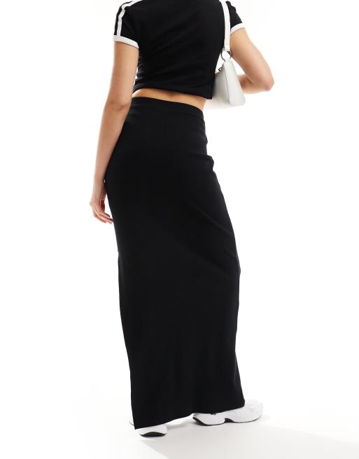 スカート Brushed ver knit ribbed maxi slit long skirt BLACK MX long s Ribbed Maxi Skirt