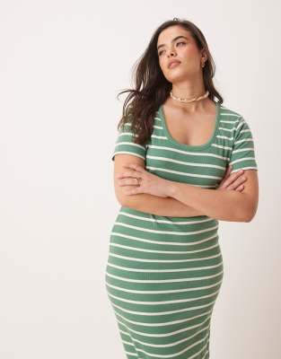 ASOS CURVE ASOS DESIGN CURVE RIBBED SCOOP NECK MIDAXI DRESS WITH CAP SLEEVE 