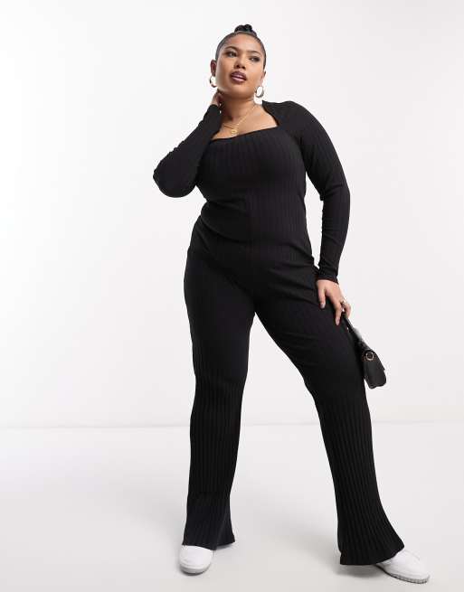 Long Sleeved Ribbed Short Unitard Black