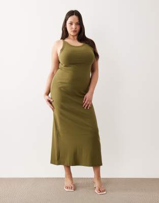 Asos Curve Asos Design Curve Ribbed Tank Midi Dress In Green