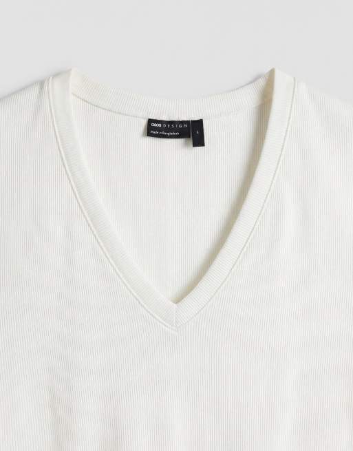 ASOS DESIGN Curve ribbed v neck singlet in ivory, 7 of 8