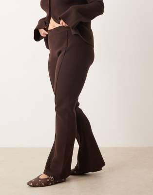 Asos Curve Asos Design Curve Ribbed Wide Leg Pants In Brown