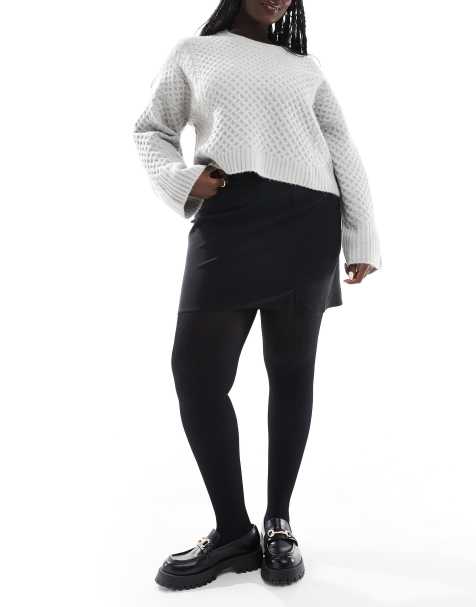 ASOS DESIGN Curve - Ribstrikkede strømpebukser i sort - view 1