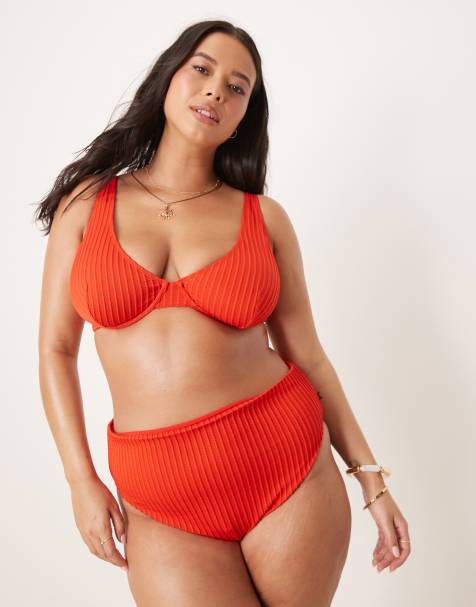 ASOS DESIGN Curve – Riddy – Gerippter Bikini in Rot - view 1