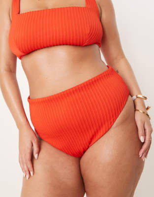 Asos Curve Asos Design Curve Riddy Rib High Leg High Waist Bikini Bottoms