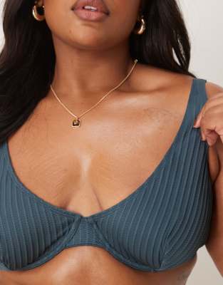 Asos Curve Asos Design Curve Riddy Ribbed Underwire Bikini Top In Gray