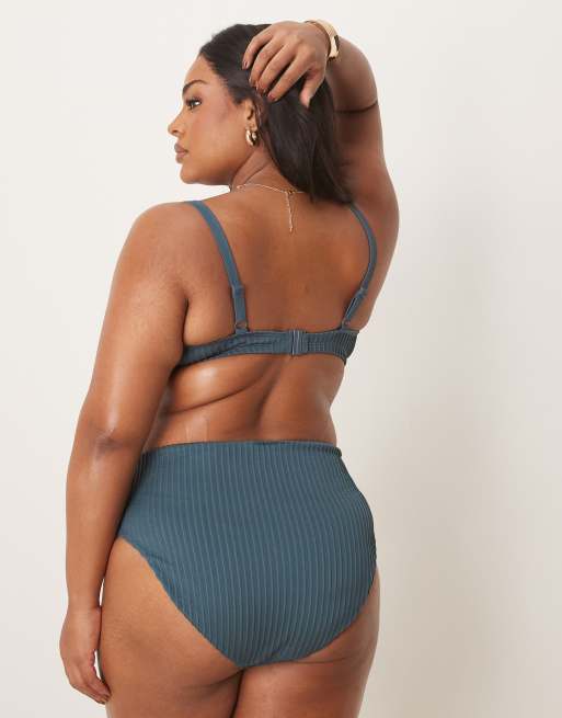 ASOS DESIGN Curve Riddy Slip bikini a vita alta e sgambato blu