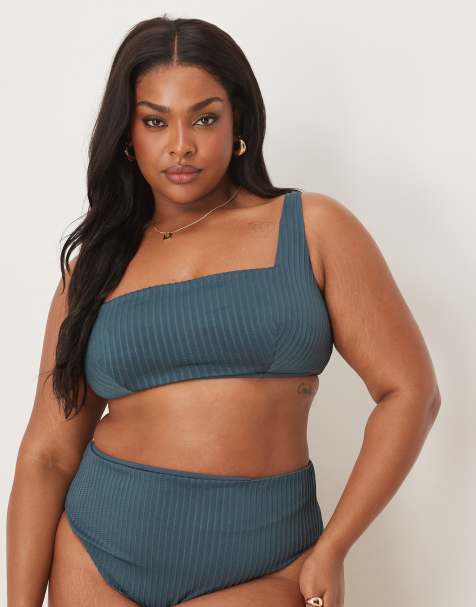 ASOS DESIGN Curve - Riddy - Top bikini corto a coste blu ardesia - view 1