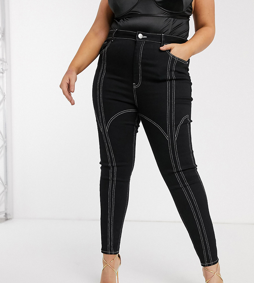 ASOS DESIGN Curve – Ridley – Ankle grazer-jeans med hög midja och dekorativa sömmar-Svart