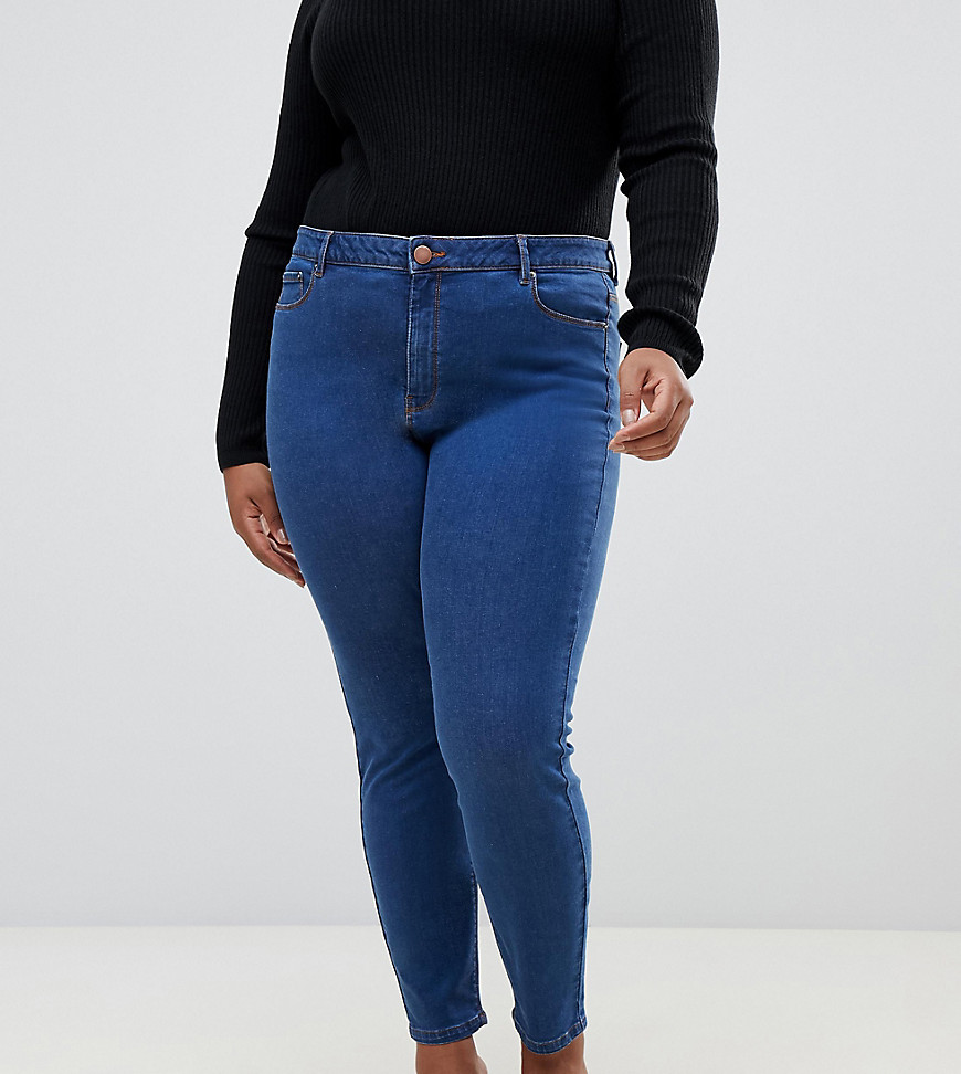ASOS DESIGN Curve – Ridley – Blåtvättade skinny jeans med hög midja