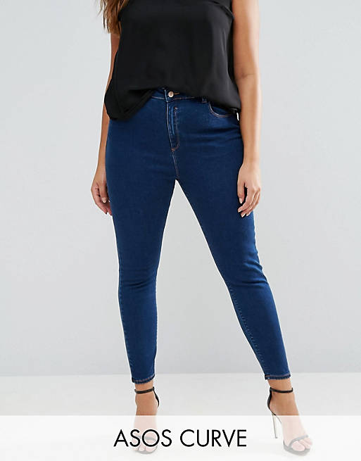 ASOS DESIGN Curve – Ridley – Enge Jeans mit hohem Bund in verwaschenem Tiefblau