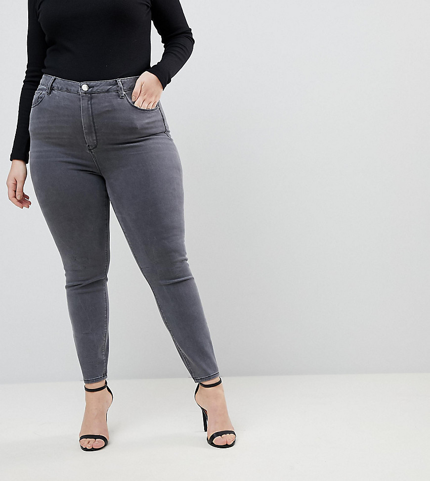 ASOS DESIGN Curve – Ridley – Grå skinny jeans med hög midja