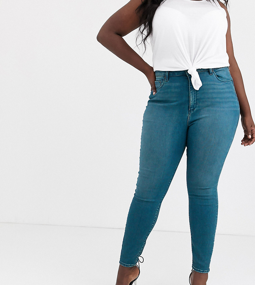 ASOS DESIGN Curve – Ridley – Havsblå skinny jeans med hög midja