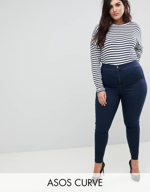 ASOS DESIGN Curve Ridley high waist skinny jeans in blue black wash | ASOS