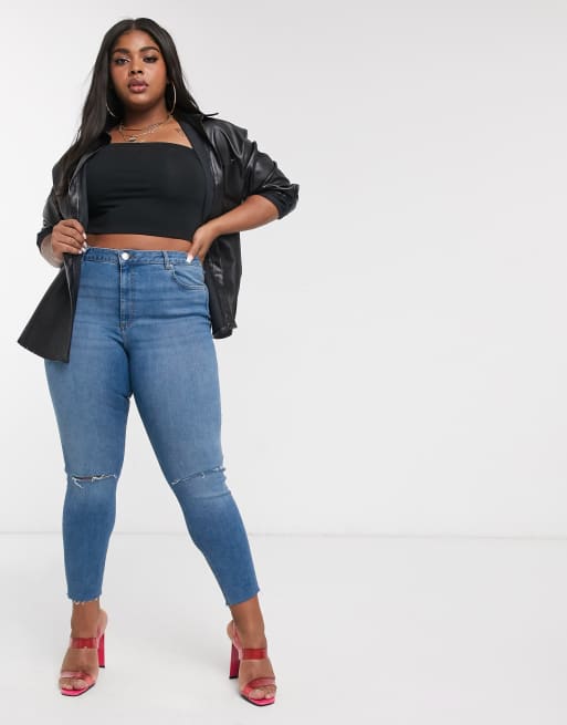 ASOS DESIGN Curve - Ridley - Jean skinny taille haute à déchirures - Bleu délavé moyen, 4 de 4