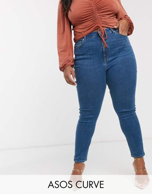 ASOS DESIGN Curve – Ridley – Niebieskie obcisłe jeansy z podwyższonym stanem