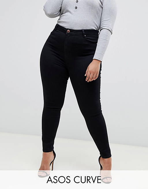 ASOS DESIGN Curve – Ridley Skinny – Hoch geschnittene Jeans in reinem Schwarz